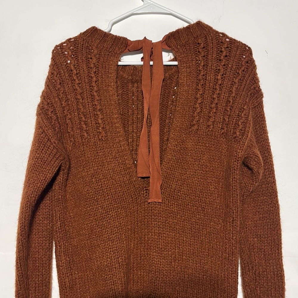 Aerie Rust Orange Knit Chunky Tie Open Back Wool Alpaca Mix Sweater Size XS - Picture 7 of 10